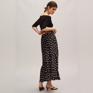 The Mel Ruched Polka Dot Side-Slit Midi Skirt by Maeve